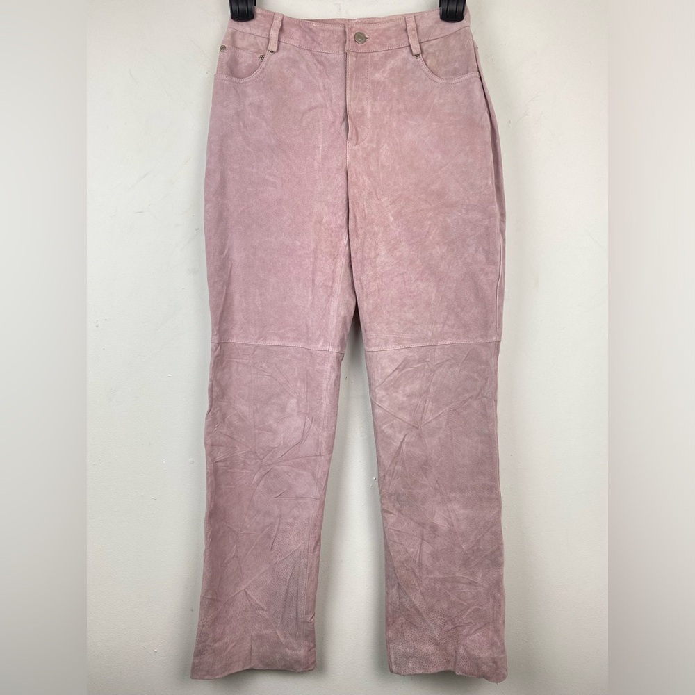Newport News size 4 Women’s Pink Suede Leather Mid Rise Straight Leg Pants
